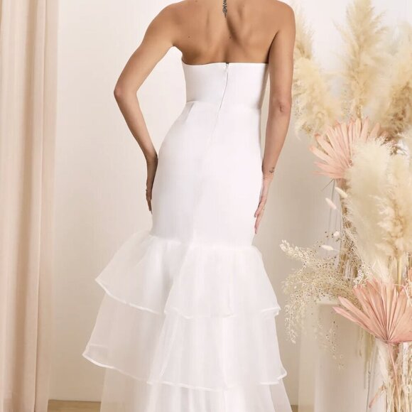 NWT Lulus Forever Passionate White Organza Strapless Tiered Maxi Dress​ - Picture 2 of 8